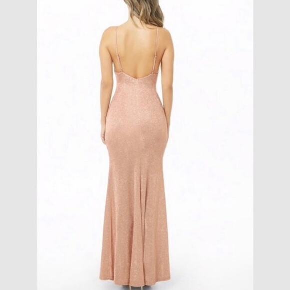 Forever 21 Blush Silver Glitter Halter Bodycon Mermaid Maxi Dress - Picture 3 of 6